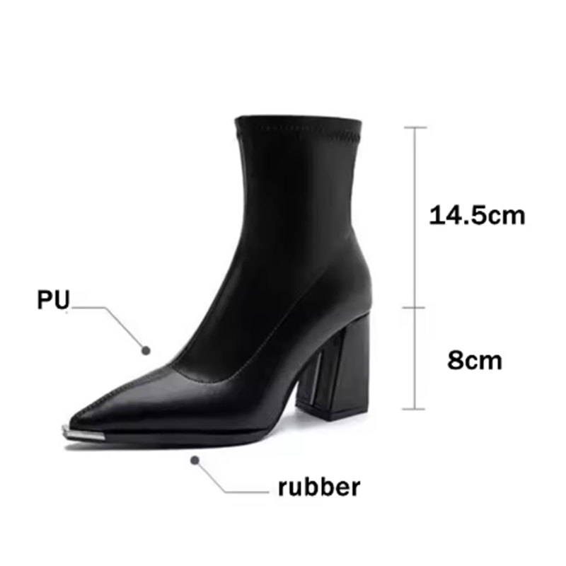 French Retro Pointed Toe Ankle Boots High Heel Chelsea Booties For Women 4