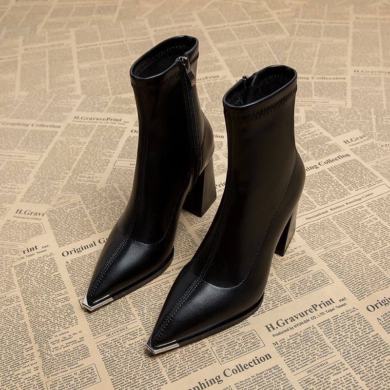 French Retro Pointed Toe Ankle Boots High Heel Chelsea Booties For Women 6