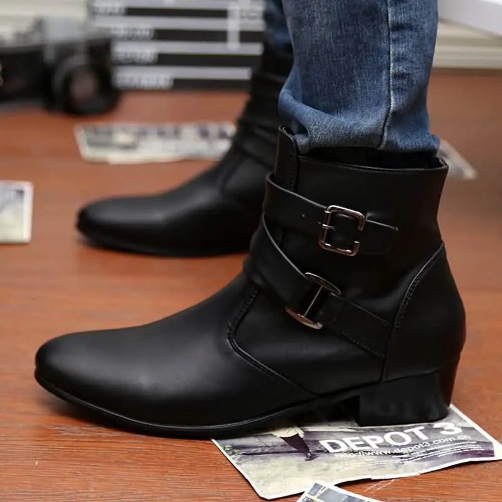 British Buckle Strap Chelsea Boots For Men Premium Motorcycle Dress Boots 0