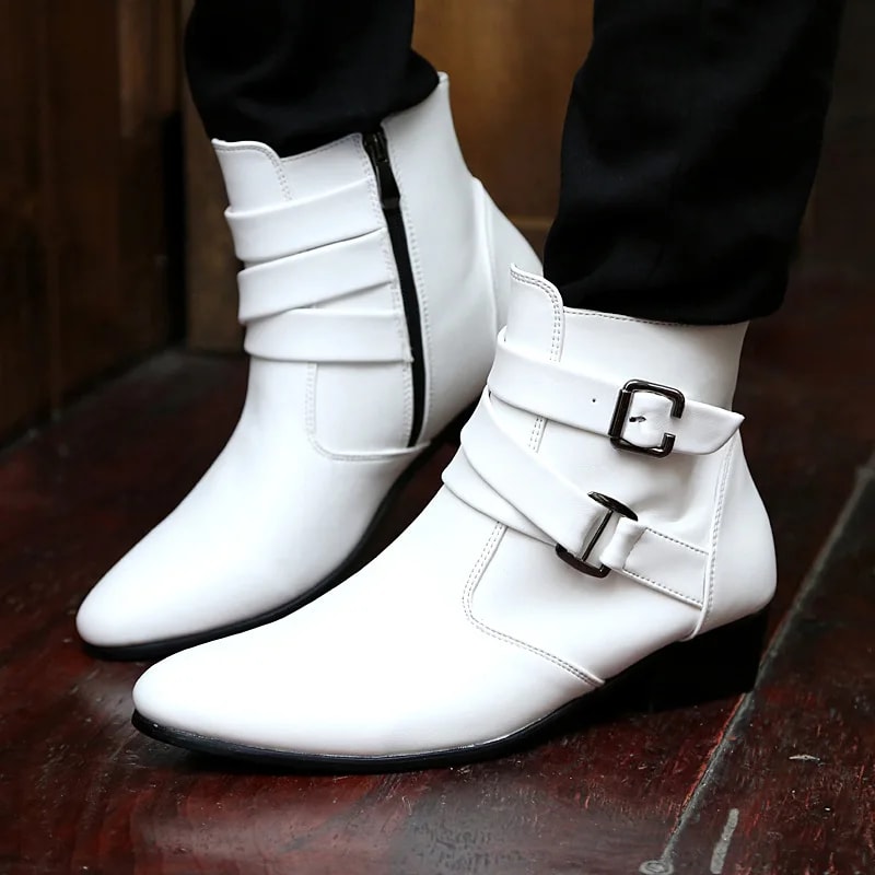 British Buckle Strap Chelsea Boots For Men Premium Motorcycle Dress Boots 1