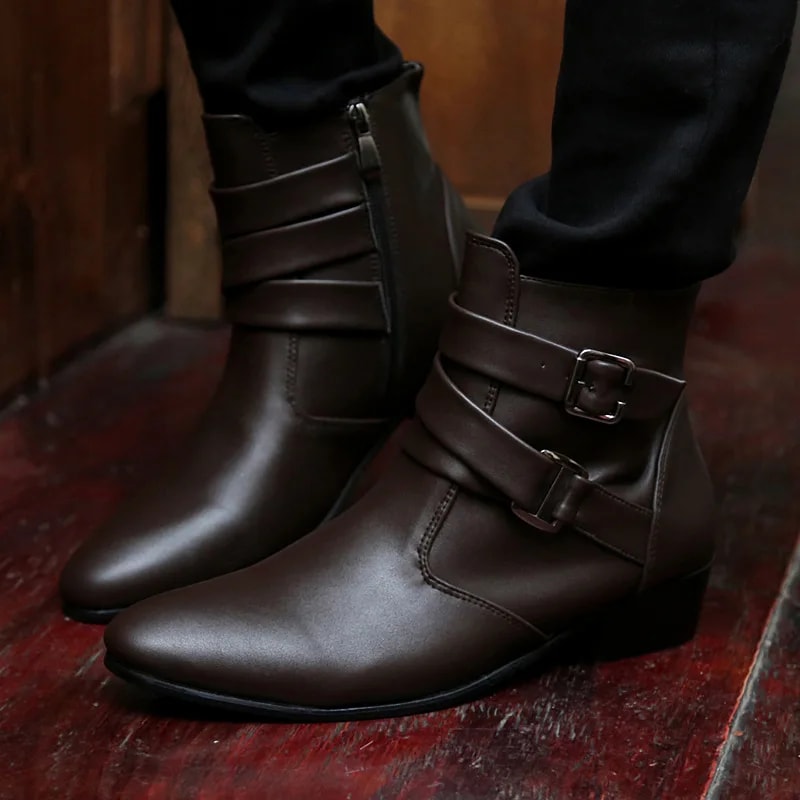 British Buckle Strap Chelsea Boots For Men Premium Motorcycle Dress Boots 2