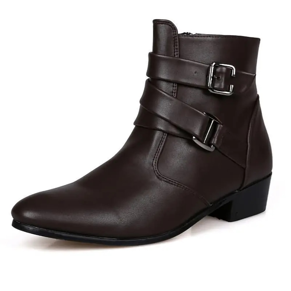 British Buckle Strap Chelsea Boots For Men Premium Motorcycle Dress Boots 5