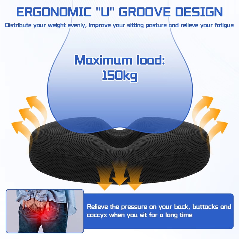ComfortRelief Donut Seat Cushion for Hemorrhoids Sciatica Pain Relief and Coccyx Support