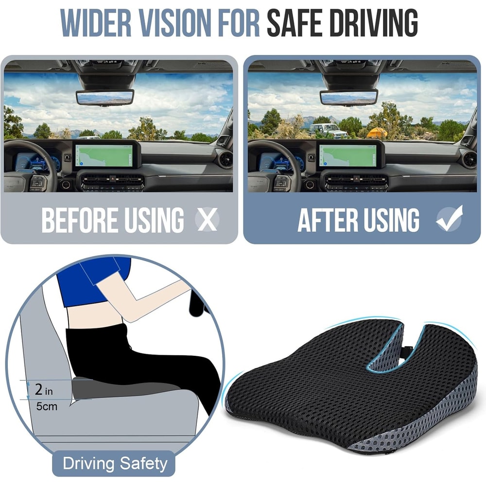 DriveLift Memory Foam Car Seat Cushion Height Booster for Better Posture and Driving Comfort