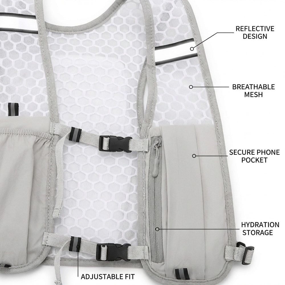 Hydration Running Vest With Phone Holder Water Bottle Storage Pack For Runners 2