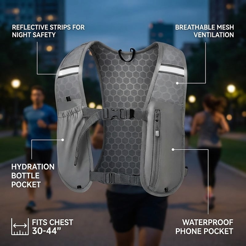 Hydration Running Vest With Phone Holder Water Bottle Storage Pack For Runners 4