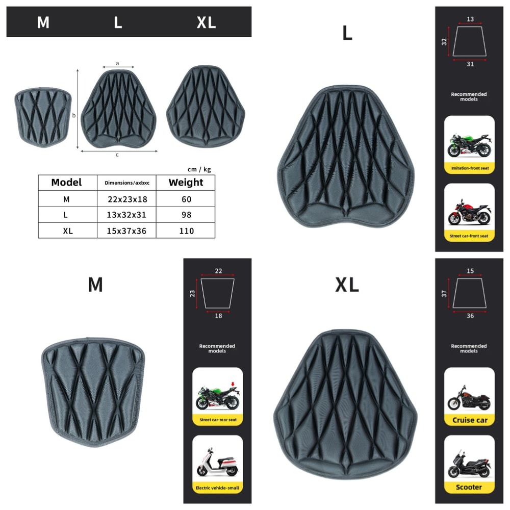 AirFlow Pro Shock Absorbing Motorcycle Cushion Waterproof Cooling Seat Cover for All Day Riding Comfort
