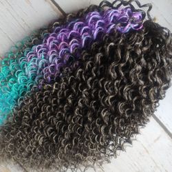 dark brown lilac turquoise curls curls artificial curls, artificial dreadlocks, hair extensions