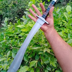 damascus steel hand-forged sword | premium ladder-pattern blade | collector & survival display sword with leather sheath