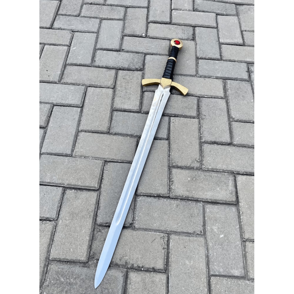 Flame Engraved Fantasy Sword Ruby Gold Hilt 28 Inch Blade Collector Display Piece 0