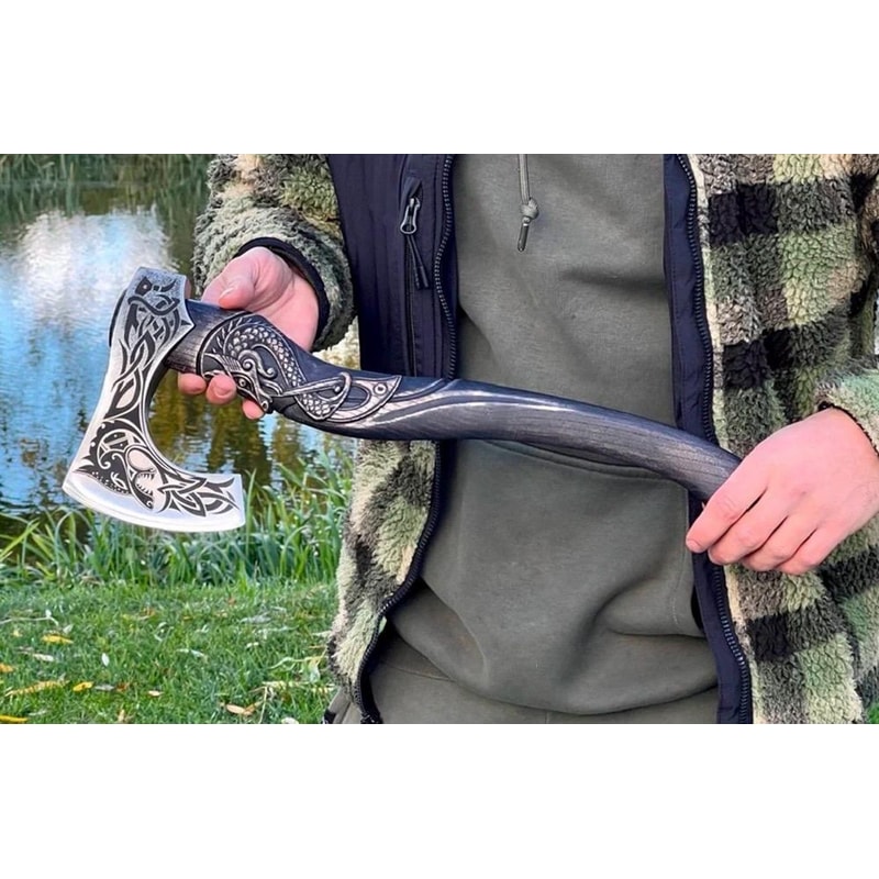 Hand Forged Viking Axe With Leather Sheath Camping Hunting Gift For Men Norse Inspired Axe 1