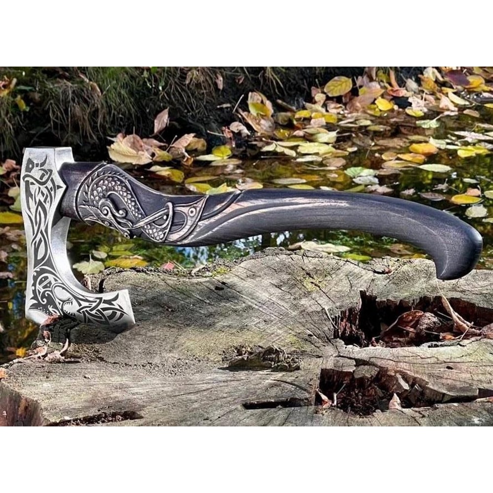 Hand Forged Viking Axe With Leather Sheath Camping Hunting Gift For Men Norse Inspired Axe 2