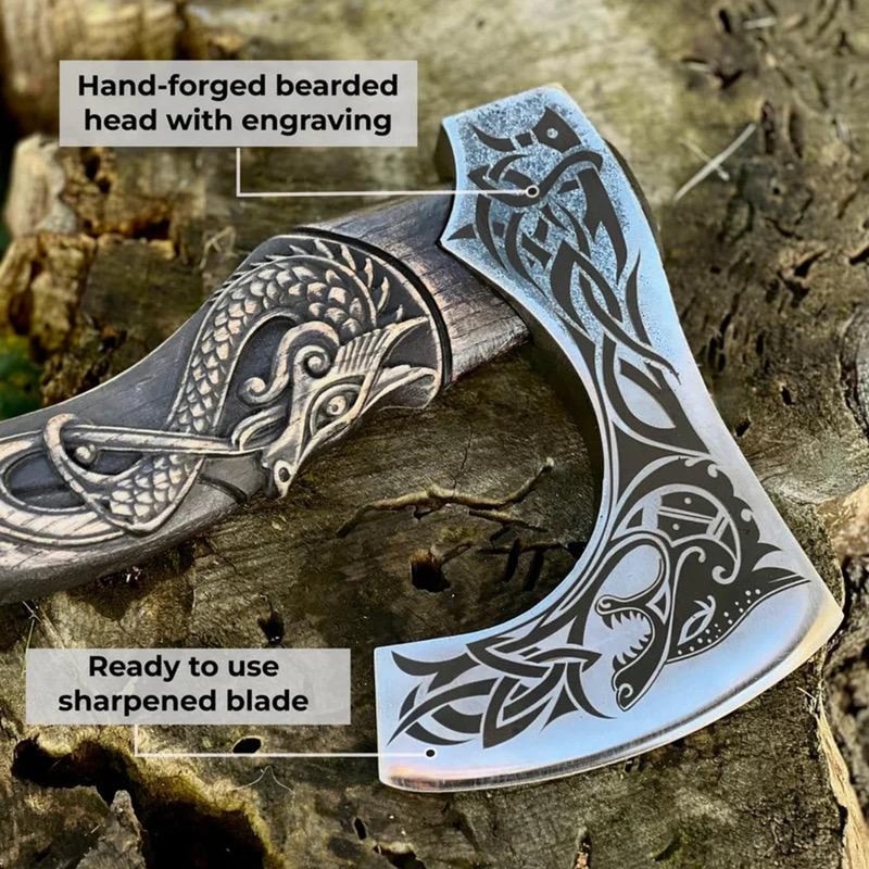 Hand Forged Viking Axe With Leather Sheath Camping Hunting Gift For Men Norse Inspired Axe 3