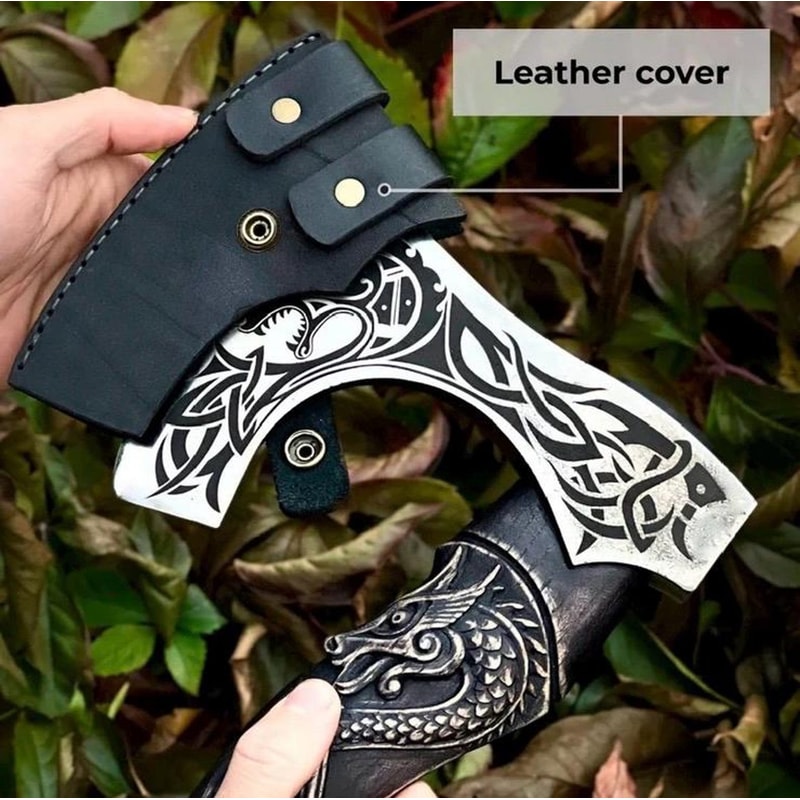 Hand Forged Viking Axe With Leather Sheath Camping Hunting Gift For Men Norse Inspired Axe 5