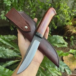 handmade carbon steel hunting knife rosewood handle leather sheath gift for hunters
