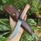 Handmade Carbon Steel Hunting Knife Rosewood Handle Leather Sheath Gift For Hunters 0