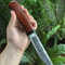 Handmade Carbon Steel Hunting Knife Rosewood Handle Leather Sheath Gift For Hunters 4
