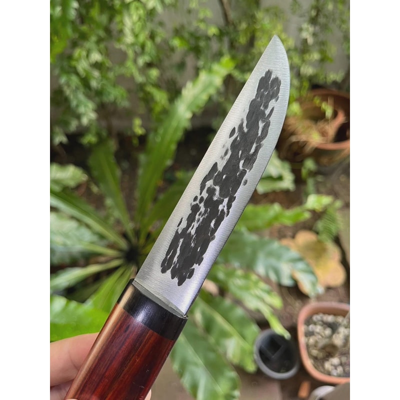 Handmade Carbon Steel Hunting Knife Rosewood Handle Leather Sheath Gift For Hunters 7