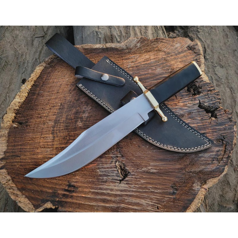 Handmade D2 Steel Bowie Knife Buffalo Horn Handle Leather Sheath Gift For Men 0