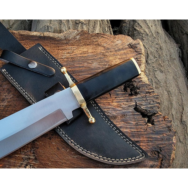 Handmade D2 Steel Bowie Knife Buffalo Horn Handle Leather Sheath Gift For Men 3