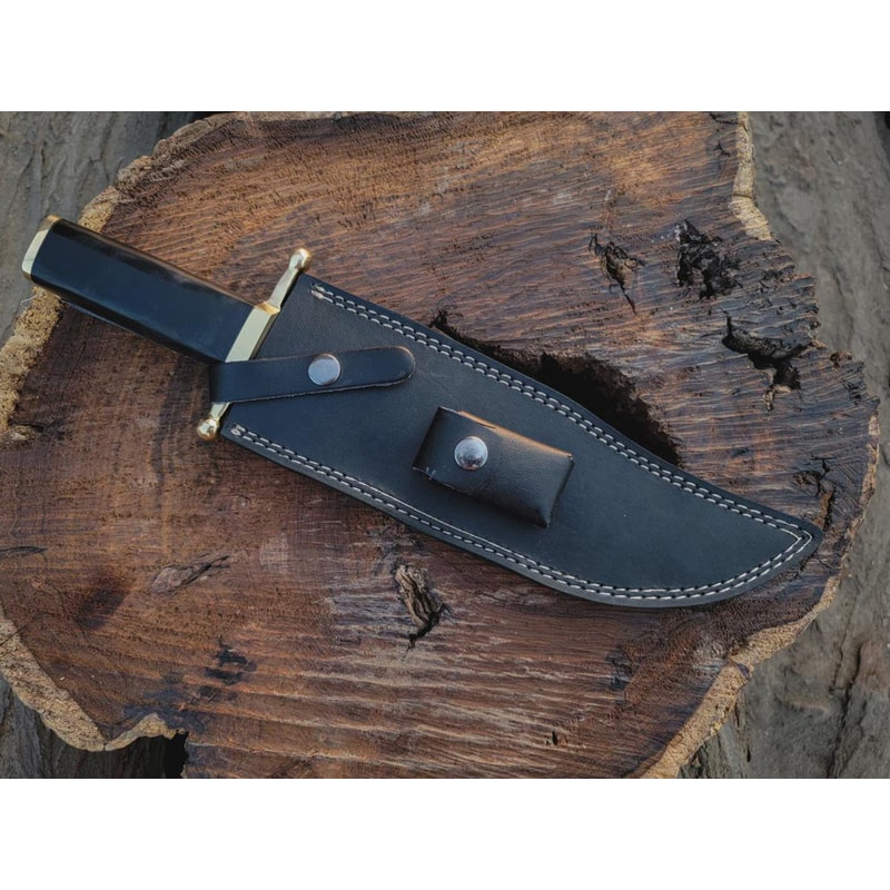 Handmade D2 Steel Bowie Knife Buffalo Horn Handle Leather Sheath Gift For Men 6