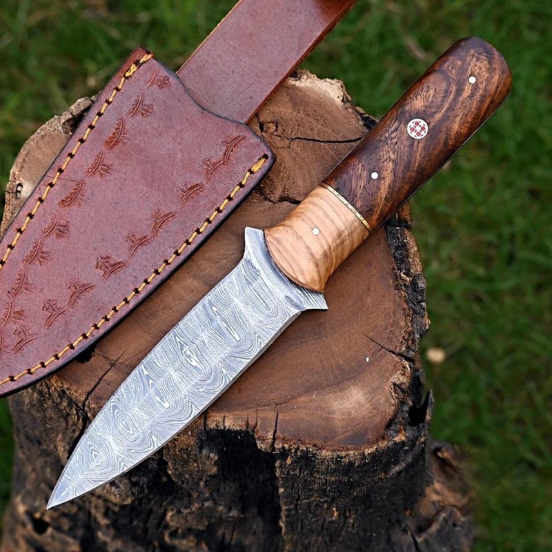 Handmade Damascus Steel Boot Knife Hunting Camping Survival Gift For Men 0