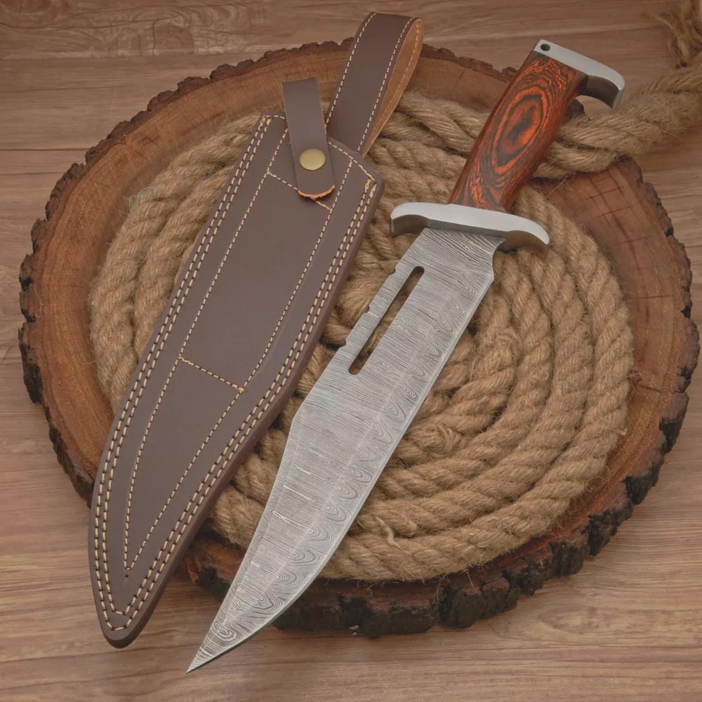 Handmade Damascus Steel Bowie Hunting Knife 17 Inch Survival Camping Gift For Men 1