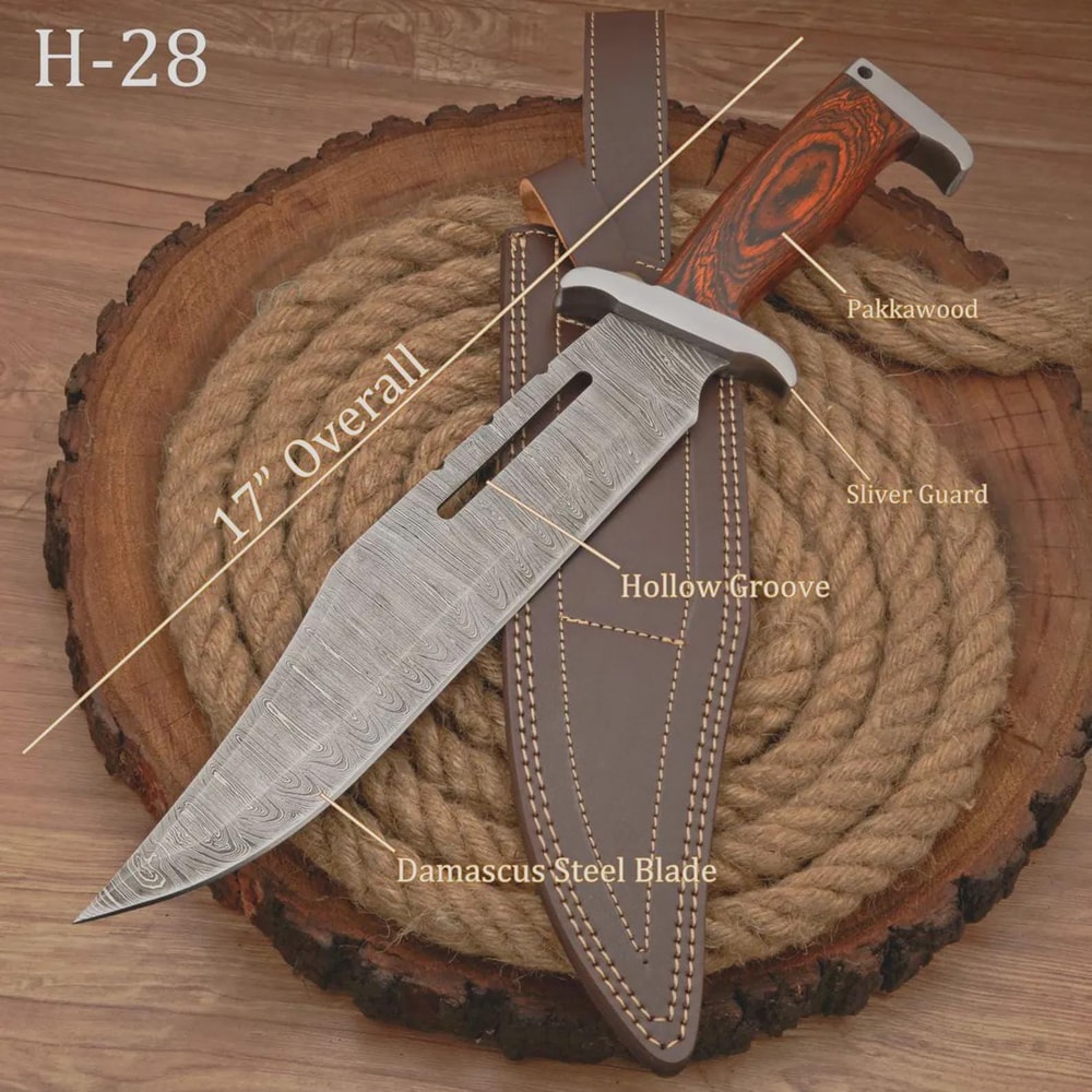 Handmade Damascus Steel Bowie Hunting Knife 17 Inch Survival Camping Gift For Men 6