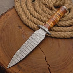 handmade damascus steel dagger knife leather stack handle camping gift for men