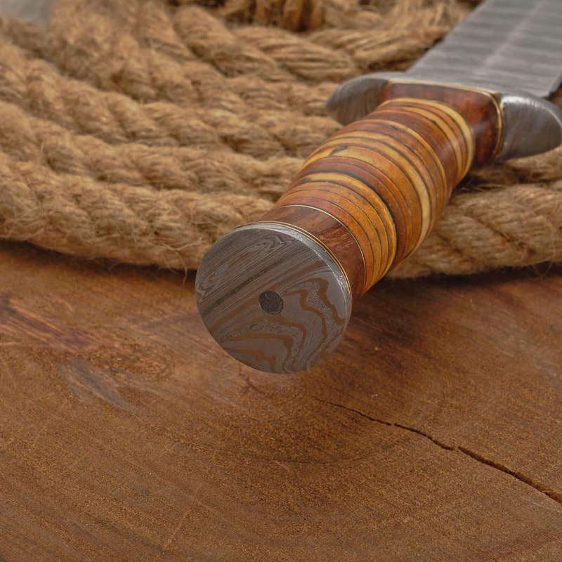 Handmade Damascus Steel Dagger Knife Leather Stack Handle Camping Gift For Men 5