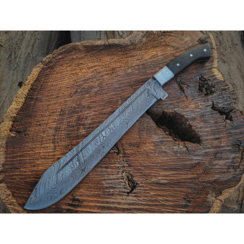 Handmade Damascus Steel Machete 18 Inch Blade Wood Handle Leather Sheath Gift For Men 1