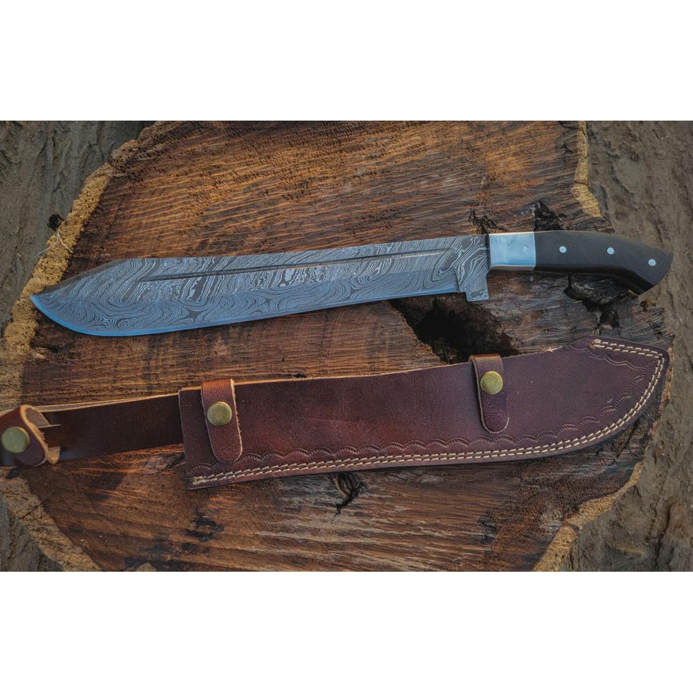 Handmade Damascus Steel Machete 18 Inch Blade Wood Handle Leather Sheath Gift For Men 4