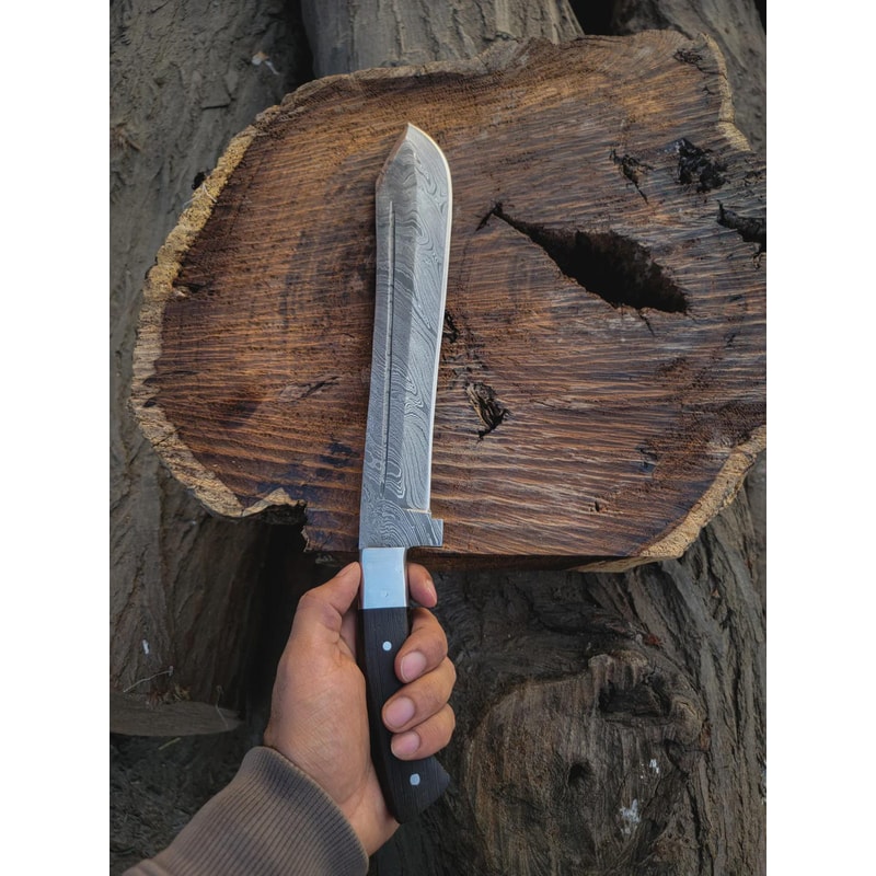 Handmade Damascus Steel Machete 18 Inch Blade Wood Handle Leather Sheath Gift For Men 6