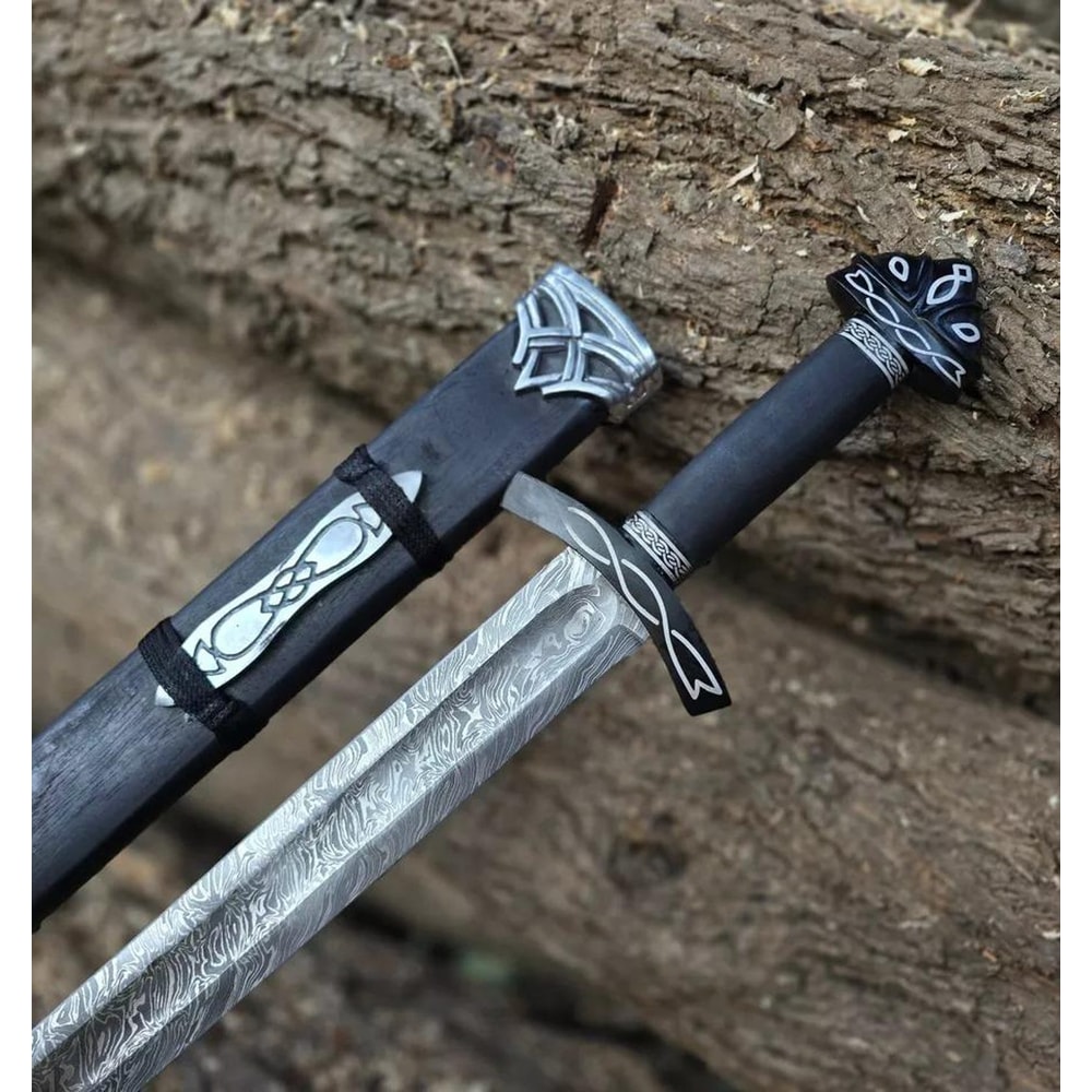 Handmade Damascus Steel Northman Viking Sword With Leather Sheath Gift For Men Historical Norse Sw 0