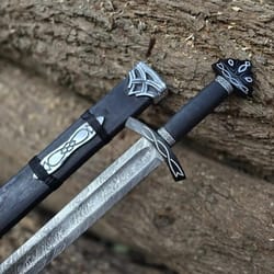 handmade damascus steel northman viking sword with leather sheath gift for men | historical norse sword