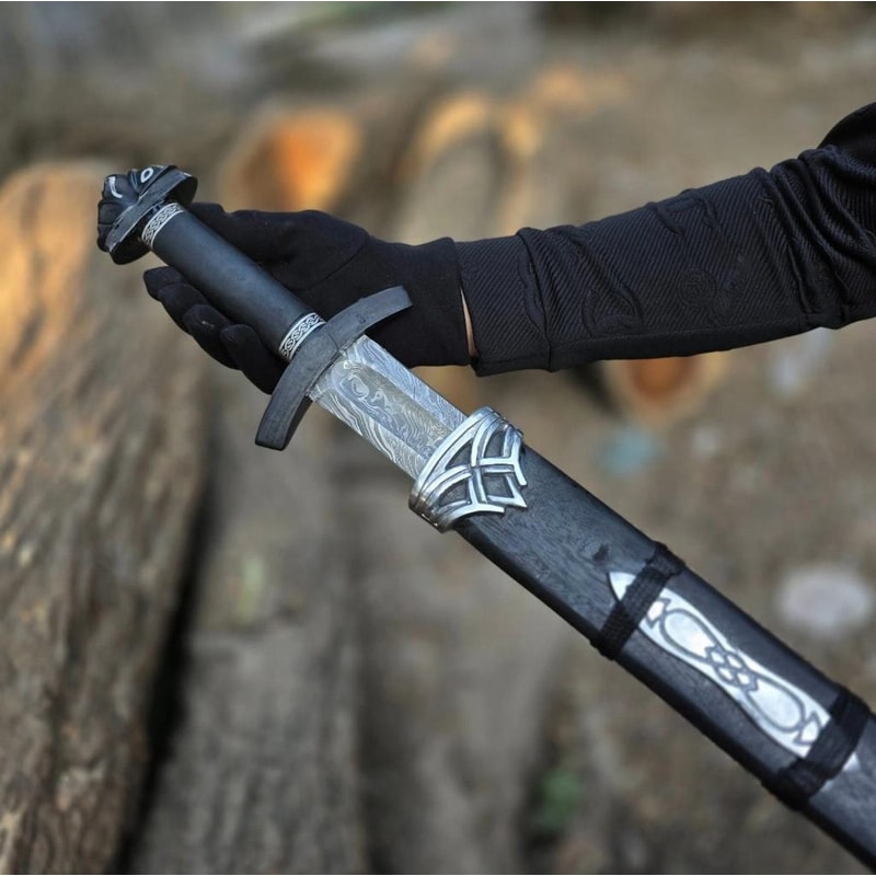 Handmade Damascus Steel Northman Viking Sword With Leather Sheath Gift For Men Historical Norse Sw 1
