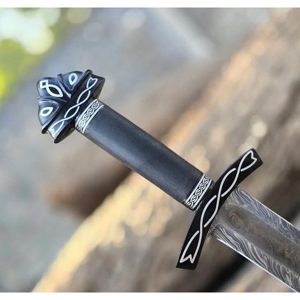 Handmade Damascus Steel Northman Viking Sword With Leather Sheath Gift For Men Historical Norse Sw 2