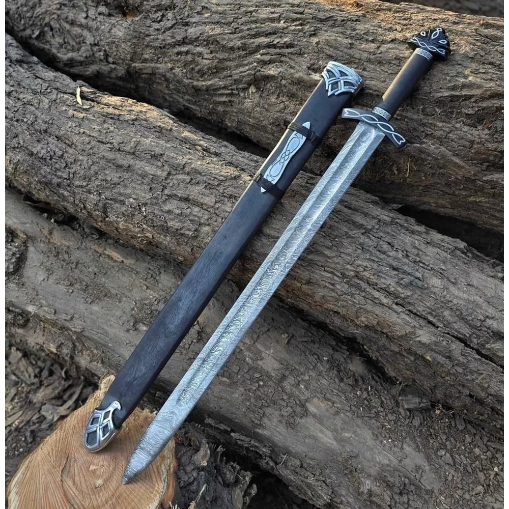 Handmade Damascus Steel Northman Viking Sword With Leather Sheath Gift For Men Historical Norse Sw 4