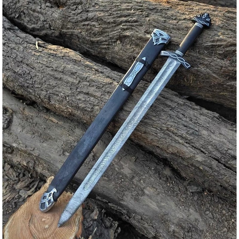 Handmade Damascus Steel Northman Viking Sword With Leather Sheath Gift For Men Historical Norse Sw 4