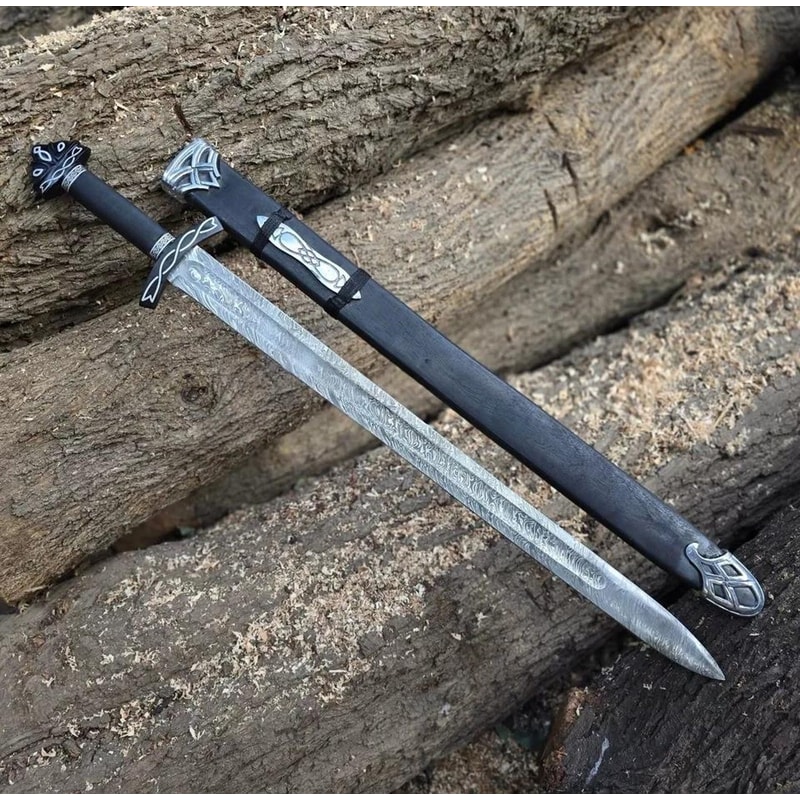 Handmade Damascus Steel Northman Viking Sword With Leather Sheath Gift For Men Historical Norse Sw 5