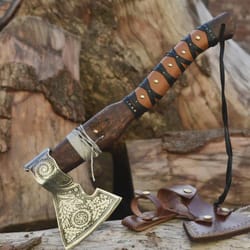 handmade engraved high carbon viking axe hatchet with leather sheath norse gift for men