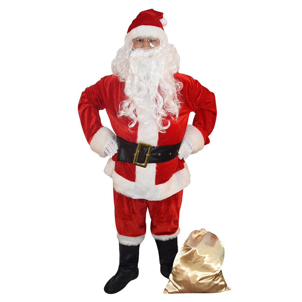Adult Santa Claus Suit Christmas Costume Fancy Dress Deluxe Velvet Full Set 1