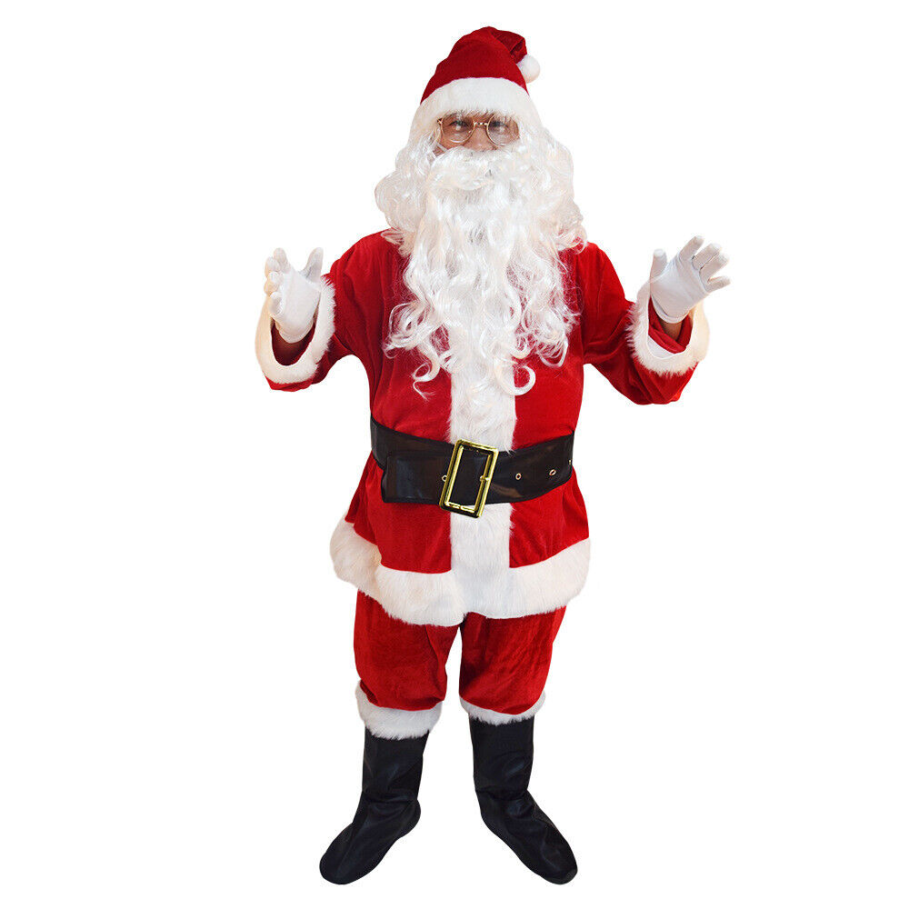 Adult Santa Claus Suit Christmas Costume Fancy Dress Deluxe Velvet Full Set 2
