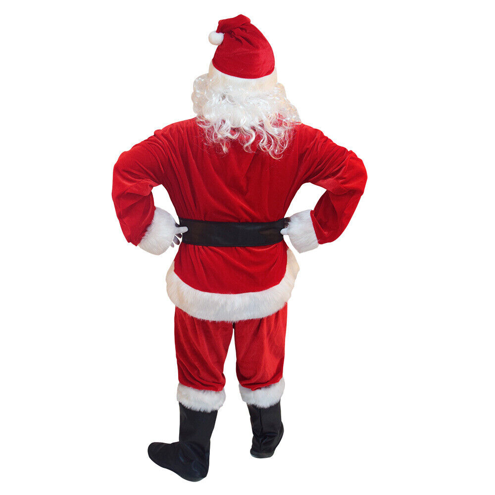 Adult Santa Claus Suit Christmas Costume Fancy Dress Deluxe Velvet Full Set 4