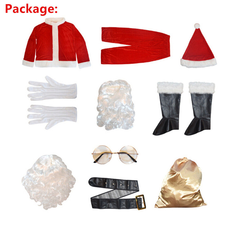 Adult Santa Claus Suit Christmas Costume Fancy Dress Deluxe Velvet Full Set 6