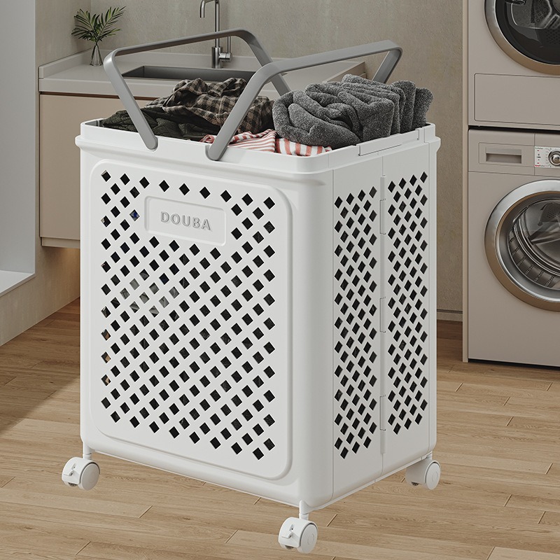 50L Collapsible Laundry Hamper Foldable Rolling Laundry Basket with Wheels
