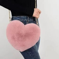 fluffy heart shoulder bag
