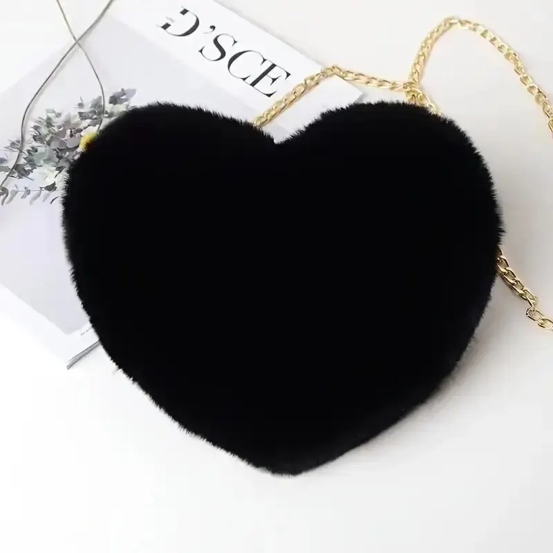 Fluffy Heart Shoulder Bag black