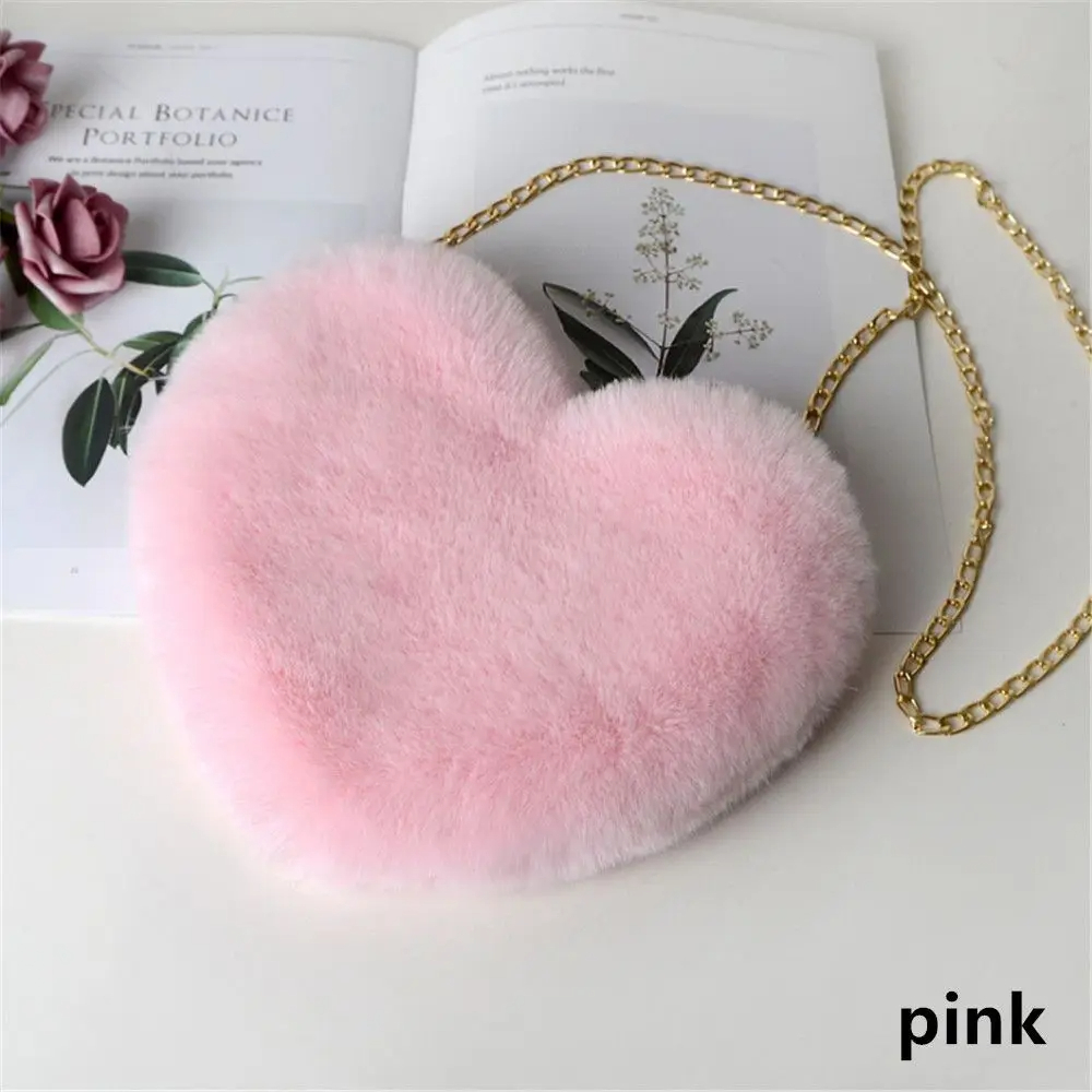 Fluffy Heart Shoulder Bag pink