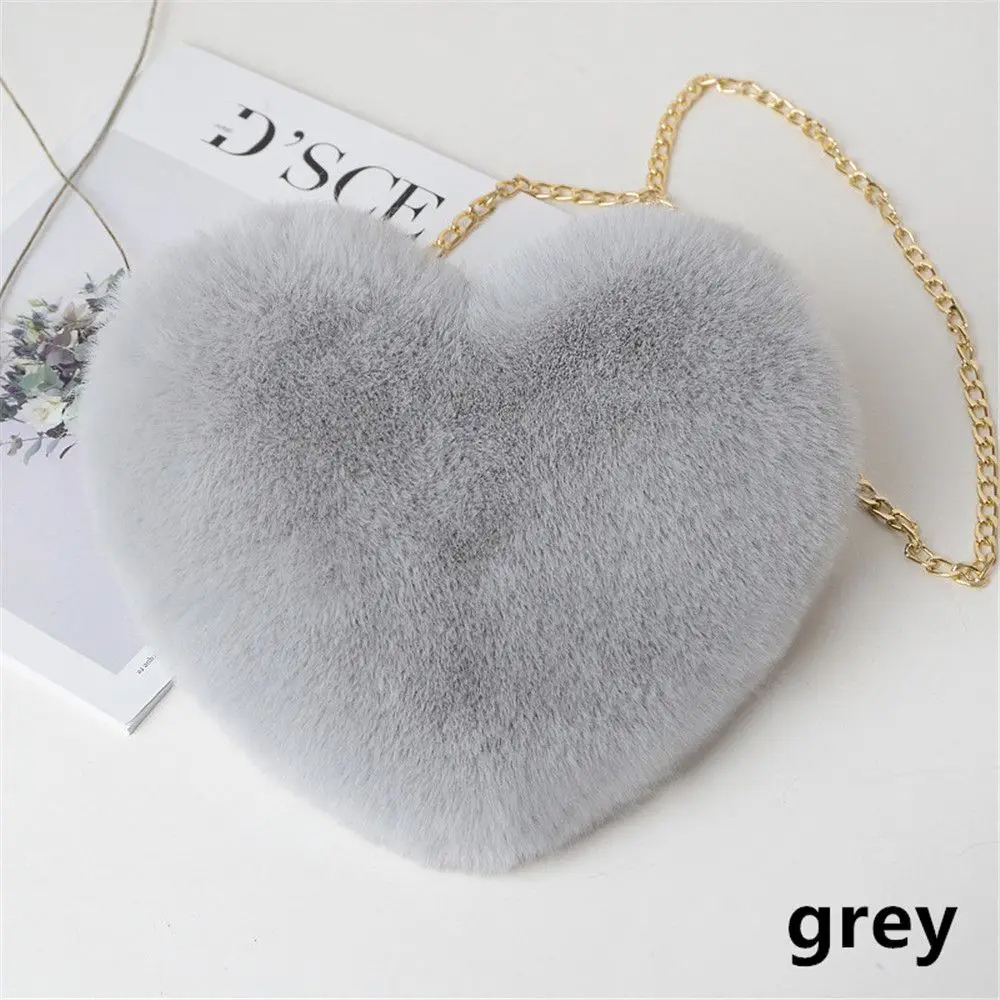 Fluffy Heart Shoulder Bag grey
